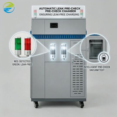 Bon prix Équipement de remplissage de réfrigérant offrant une pré-vérification automatique des fuites pour la précision de la charge En ligne